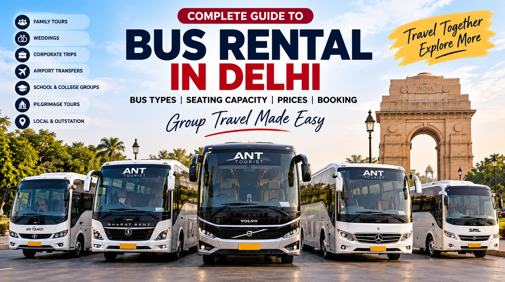 Bus Rental in Delhi – Complete Guide to Bus Types, Seating Capacity, Prices & Booking
