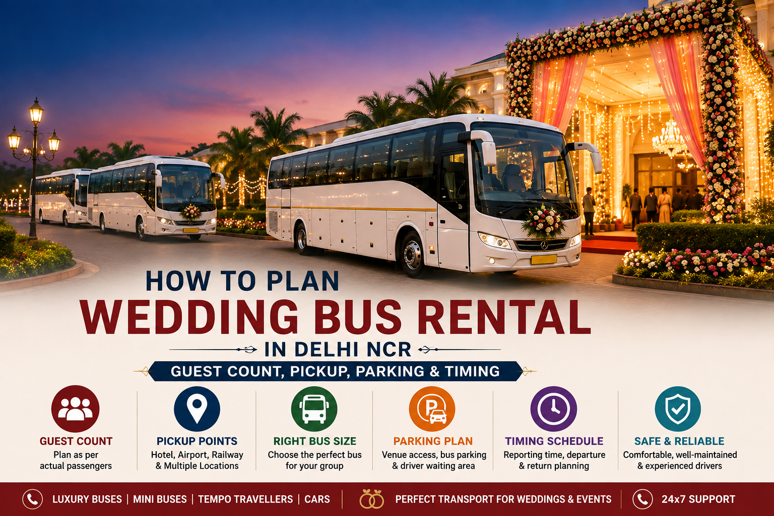 How to Plan Wedding Bus Rental in Delhi NCR – Guest Count, Pickup, Parking & Timing