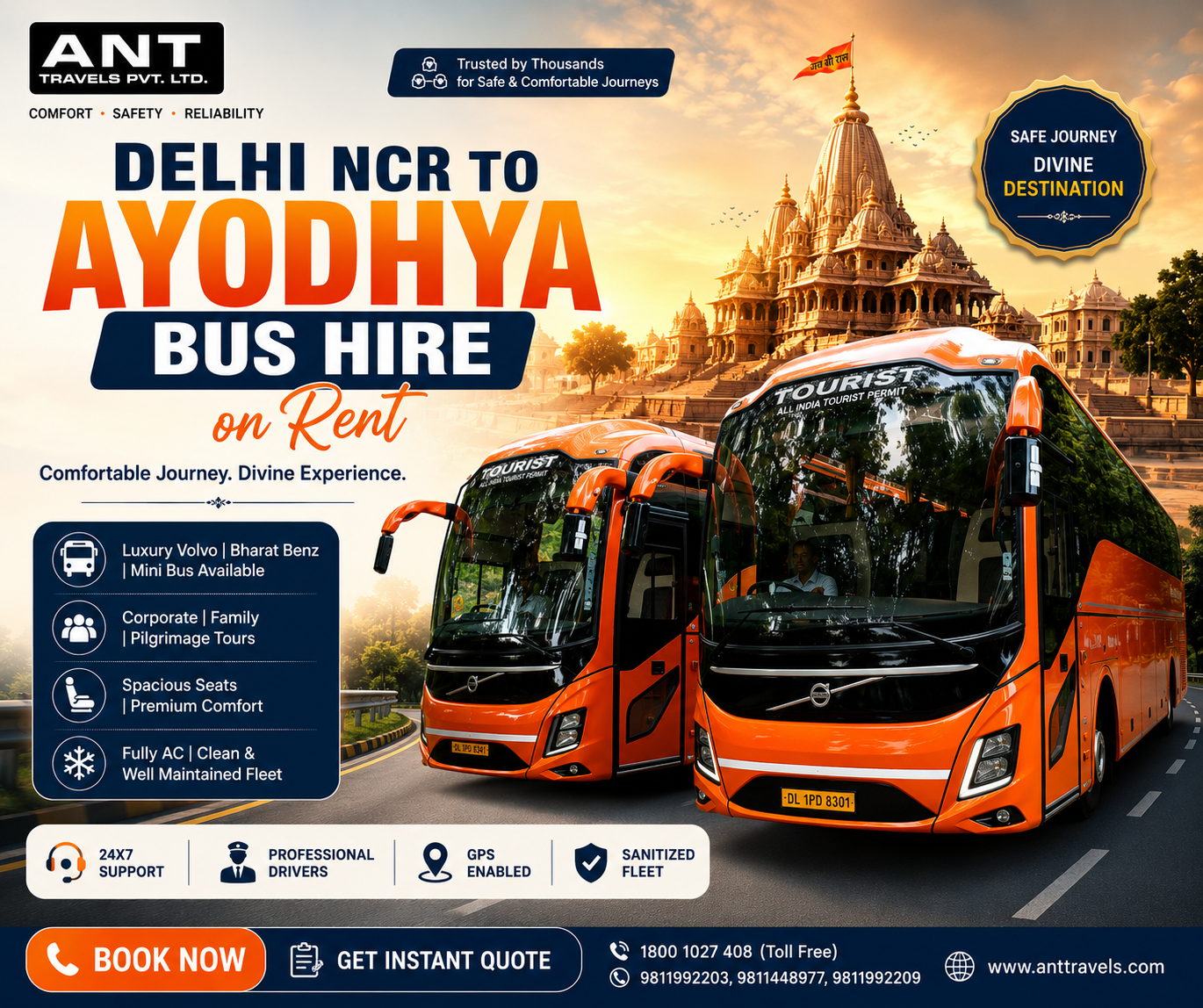 Delhi to Ayodhya Bus Rental